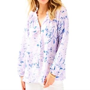 Lilly Pulitzer Lavender and Blue "Elsa" Silk Rock the Dock Top In Verbena Sz XS